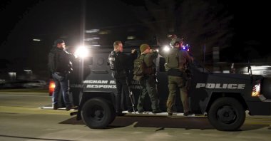 First responders at Michigan State University following shootings on campus in East Lansing, Michigan, U.S., Feb. 13, 2023. (AP Photo)