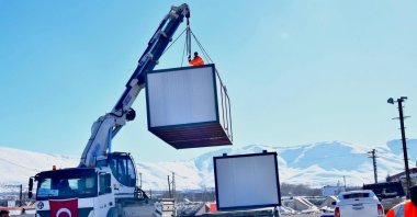 Istanbul's Sancaktepe Municipality constructs container houses in quake-hit Malatya, Türkiye, Feb. 14, 2023. (IHA Photo)