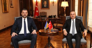 Elmedin Konakovic (L) met Mevlüt Çavuşoğlu in the capital Ankara, Türkiye, Feb. 15, 2023. (AA Photo) 