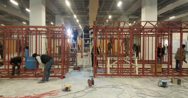 Volunteer group made up of professional architects, carpenters and blacksmiths from Istanbul announce works on producing "portable disaster homes" for quake victims as part of ongoing project, Istanbul, Türkiye, Feb. 14, 2023. (AA Photo)