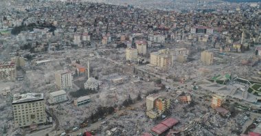 An aerial view of destroyed buildings, in the aftermath of the deadly earthquake, in Kahramanmaraş, Türkiye, Feb. 14, 2023. (Reuters Photo)