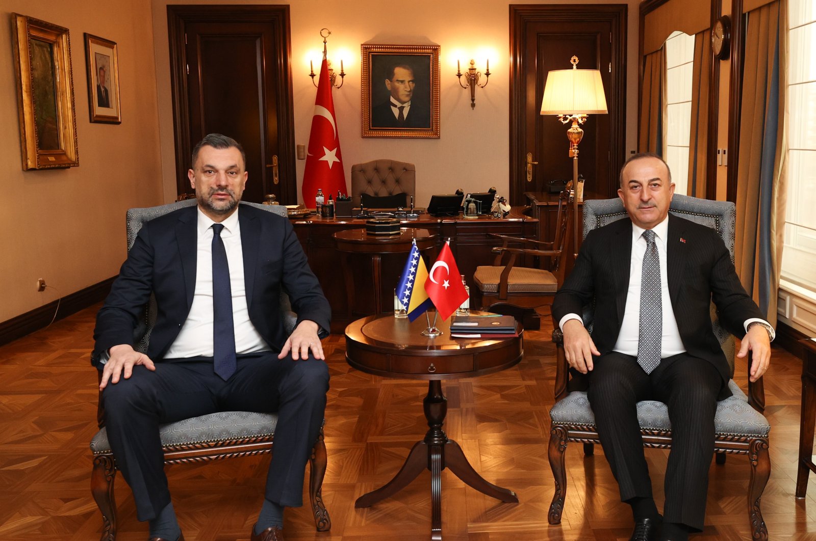 Elmedin Konakovic (L) met Mevlüt Çavuşoğlu in the capital Ankara, Türkiye, Feb. 15, 2023. (AA Photo) 