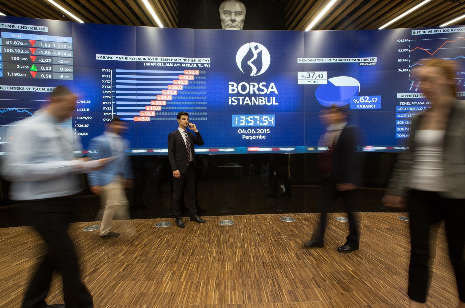 People seen on the floor of the Borsa Istanbul Stock Exchange, Istanbul, Türkiye, June 4, 2015. (IHA Photo)