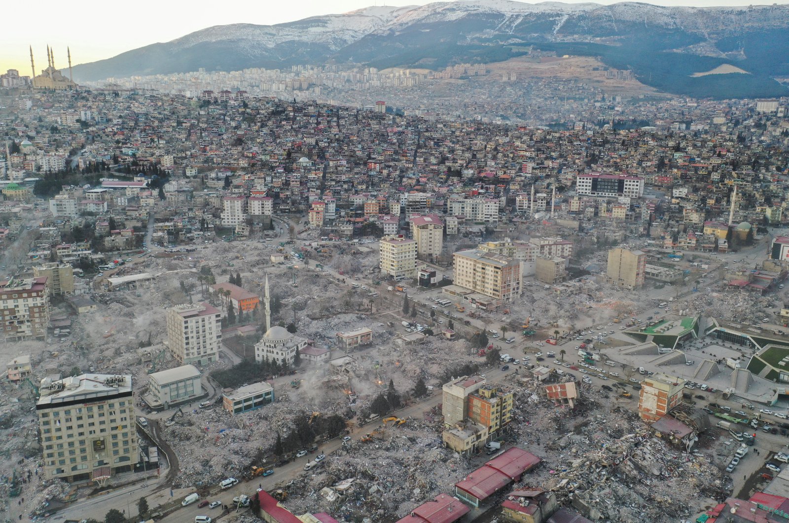 An aerial view of destroyed buildings, in the aftermath of the deadly earthquake, in Kahramanmaraş, Türkiye, Feb. 14, 2023. (Reuters Photo)