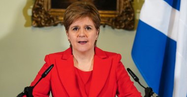 Scotland&#039;s First Minister, and leader of the Scottish National Party (SNP), Nicola Sturgeon, speaks during a press conference at Bute House in Edinburgh, Scotland, Feb. 15, 2023. (AFP Photo)