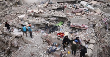 Rescuers continue to search for victims and survivors trapped under the debris, in the aftermath of a deadly earthquake in Kahramanmaraş, Türkiye, Feb. 10, 2023. (Reuters Photo)