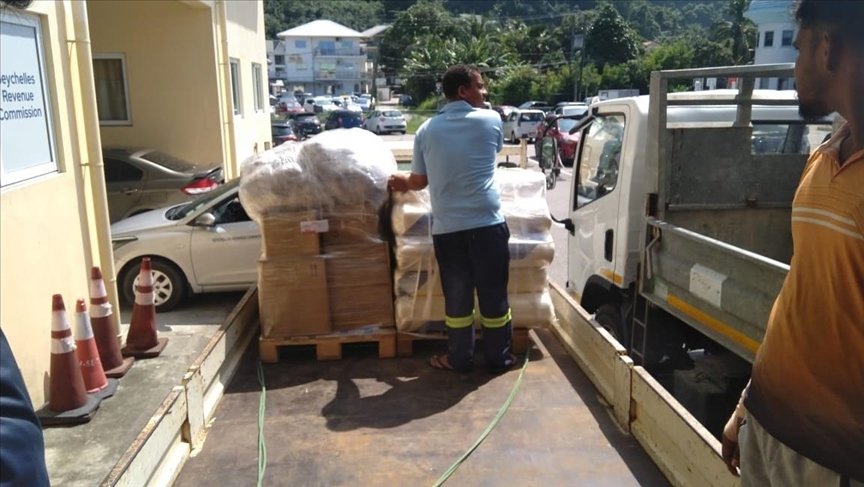 Aid packages donated from Seychelles are seen in this undated photo. (AA File Photo)