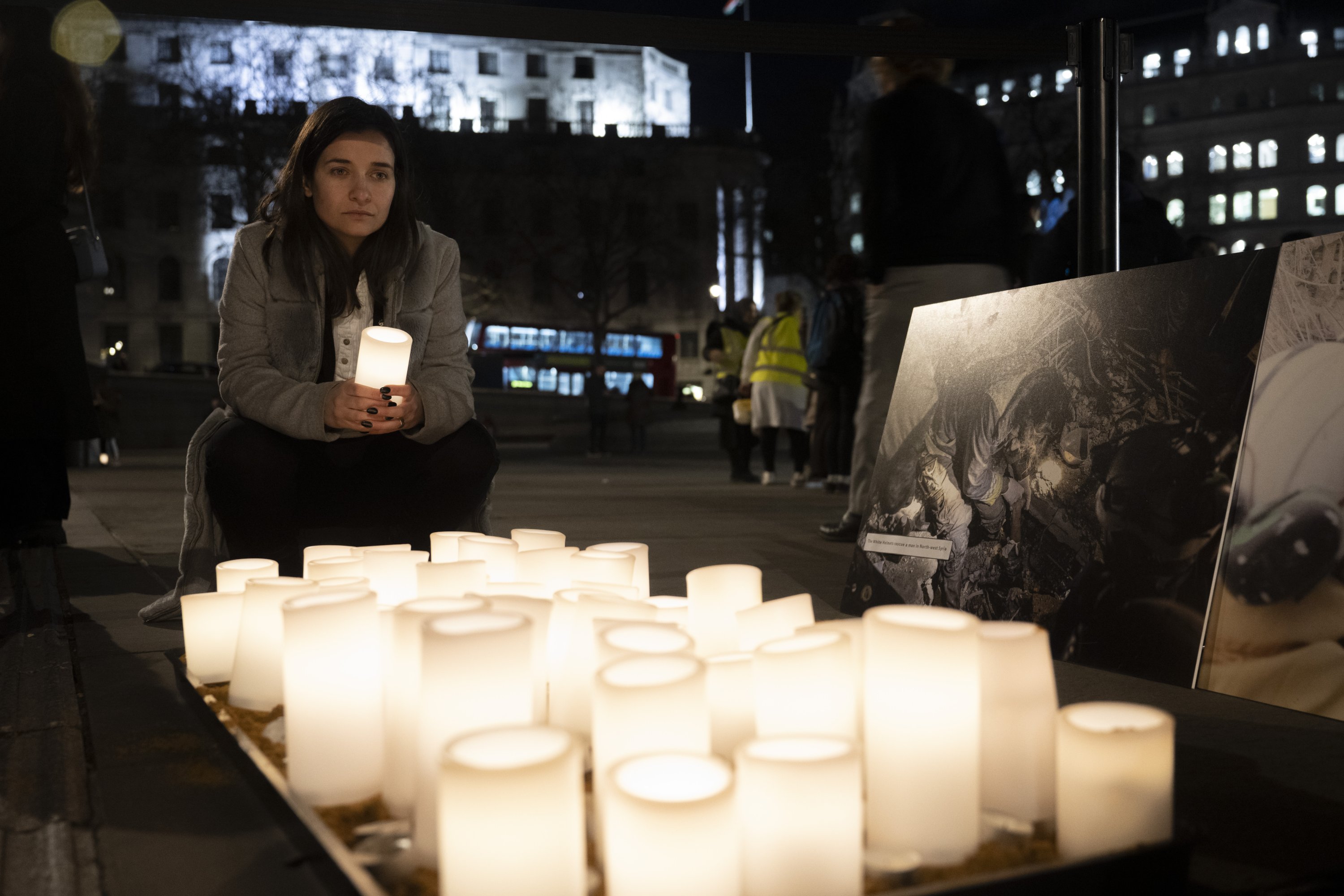 A candlelight vigil was organized in London to pay tribute to the victims and missing individuals of the devastating earthquakes, London, U.K., Feb. 16, 2023. (AA Photo)