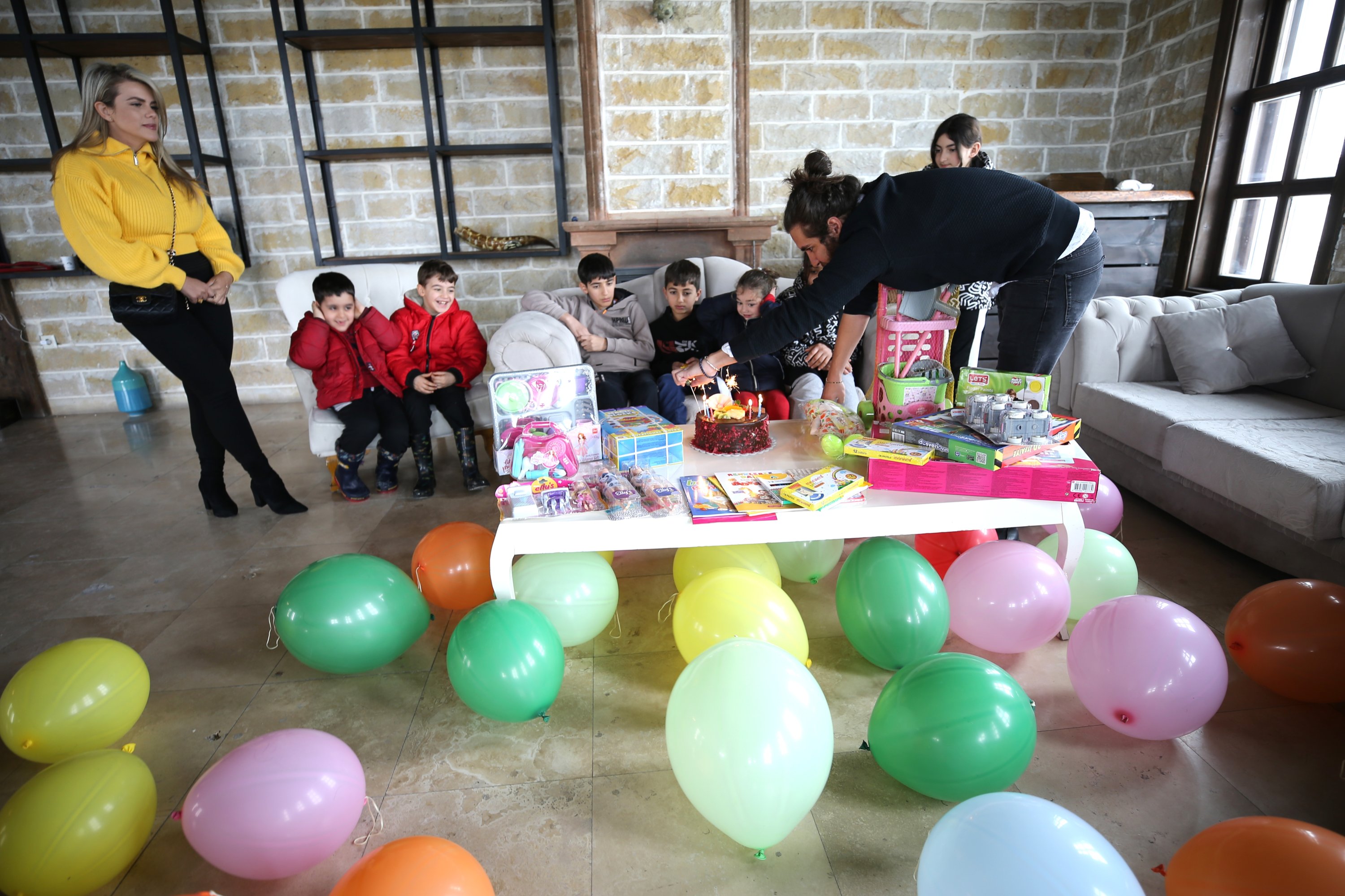 Children from the earthquake-affected provinces celebrating a birthday in Cappadocia, central Türkiye, Feb. 17, 2023. (AA Photo)
