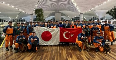 A Japanese rescue team is seen in Istanbul before departing, having completed their work in Türkiye, Feb. 15, 2023. (DHA Photo)