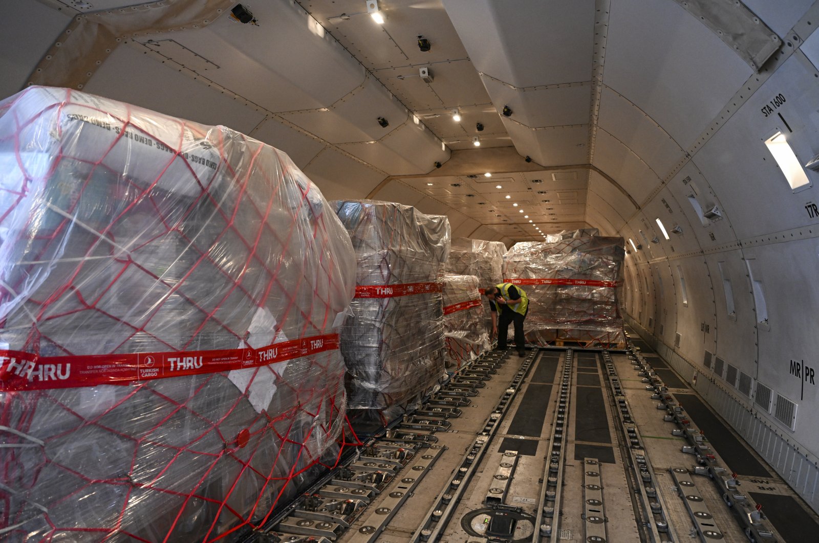 Aid collected in Washington being loaded onto plane at Washington Dulles airport, Feb. 17, 2023. (AA Photo)