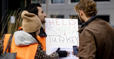 Local volunteers collect money for the victims of the earthquakes in Türkiye and Syria, in Utrecht, the Netherlands, Feb. 11, 2023. (EPA Photo)