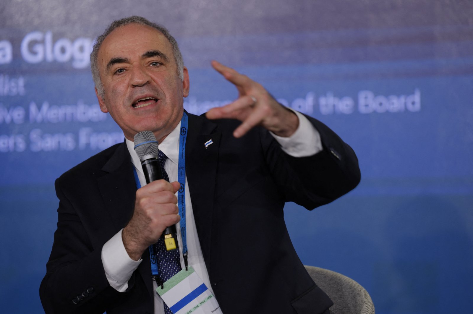 Garry Kasparov, Chairman at the Human Rights Foundation and Founder and Chairman of the Renew Democracy Initiative speaks during a panel discussion at the Munich Security Conference (MSC), Munich, Germany, Feb. 18, 2023. (AFP Photo)