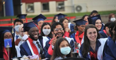 A group of international students is seen in a graduation ceremony organized by the Presidency of Türkiye Scholarships, Ankara, Türkiye, July 10, 2021. (Photo by Kelvin Ndunga)