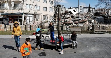 Children play in the park of a temporary accommodation centre erected to support people affected by the devastating earthquake in Adıyaman, Türkiye, Feb. 15, 2023. (Reuters Photo)