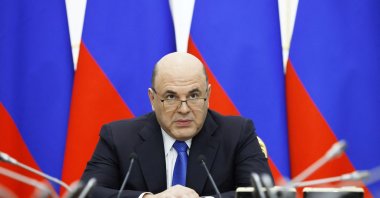 Russian Prime Minister Mikhail Mishustin chairs a meeting with his deputies in Moscow, Russia Feb. 13, 2023. (Sputnik/Dmitry Astakhov/Pool via Reuters)