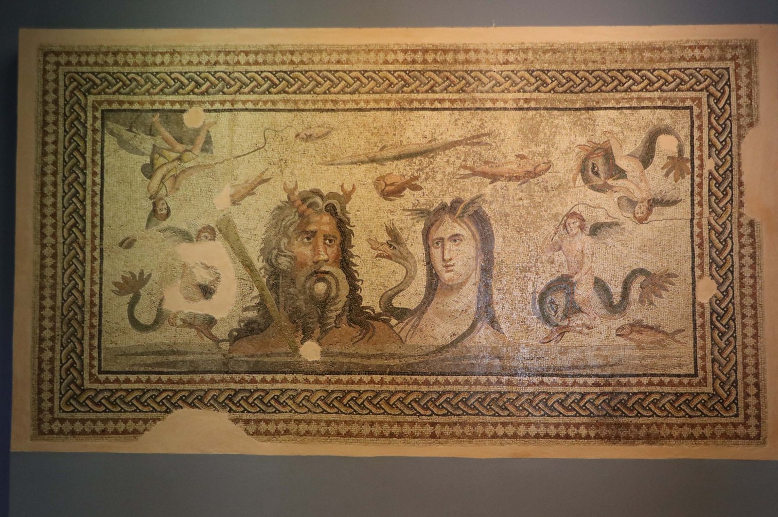 An ancient mosaic from Zeugma Mosaic Museum, Gaziantep, Türkiye, Feb. 18, 2023. (DHA Photo)