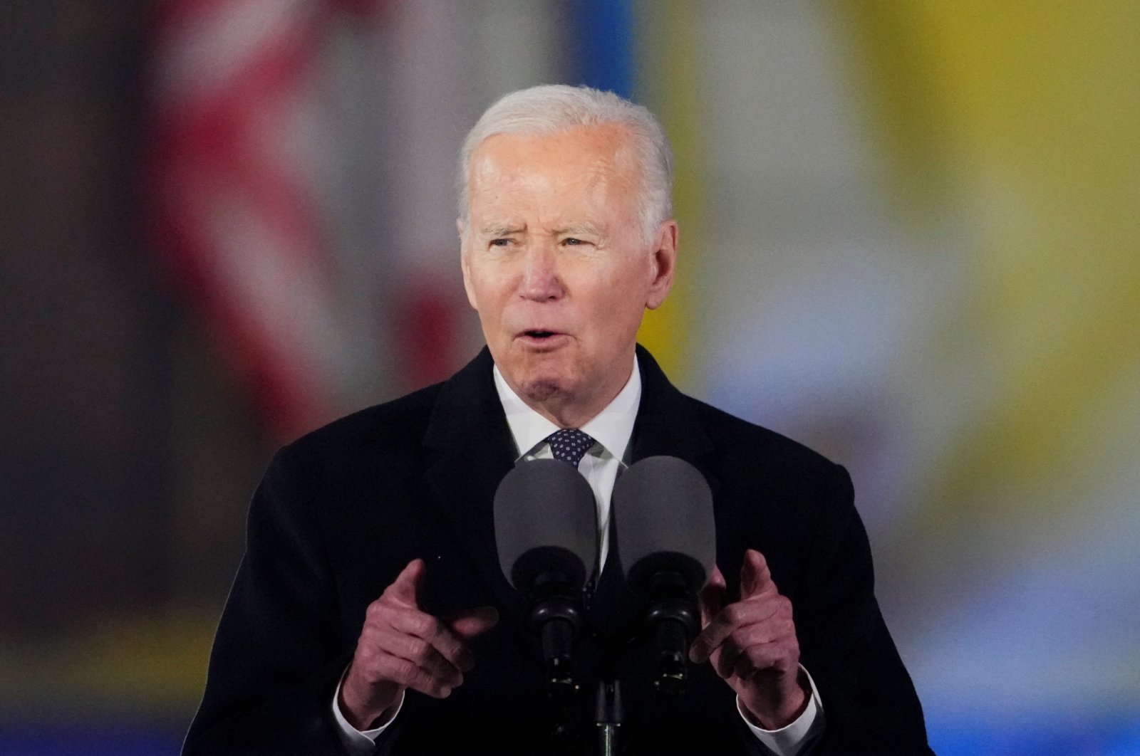 U.S. President Joe Biden delivers remarks ahead of the one-year anniversary of Russia’s invasion of Ukraine, during an event outside the Royal Castle, in Warsaw, Poland, Feb. 21, 2023. (Reuters Photo)