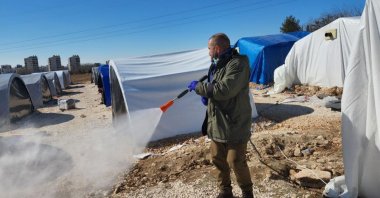 Insecticides, pesticides and disinfectants are sprayed in the quake-hit region to prevent the risk of epidemics, Niğde, Türkiye, Feb. 22, 2023. (AA Photo)
