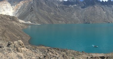 This undated photo shows a view of Lake Sarez and Usoy Landslide Dam in the Pamir Mountains, Tajikistan.