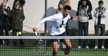 Serbian tennis player Novak Djokovic attends a training session, Belgrade, Serbia, Feb.  22, 2023. (AFP Photo)