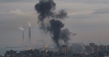 Smoke rises above buildings after Israeli airstrikes on Gaza City, Palestine, Feb. 23, 2023. (AFP Photo)