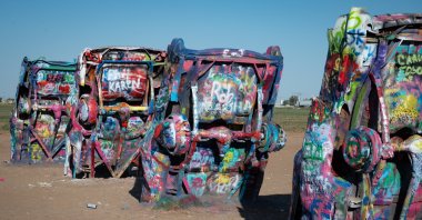 Cadillac Ranch is a public art installation of old car wrecks and a popular landmark, Texas, U.S., Aug. 30, 2022. (Shutterstock Photo)