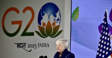 United States Secretary of the Treasury Janet Yellen addresses a news conference during the G-20 Finance Ministers and Central Bank Governors (FMCBG) meeting in Bangalore, India, Feb. 23, 2023. (EPA Photo)