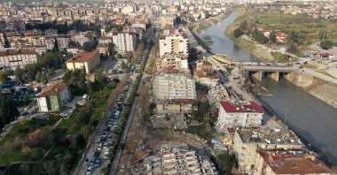 An aerial view shows collapsed and damaged buildings following an earthquake in Hatay, Türkiye, Feb.7, 2023. (Reuters Photo)