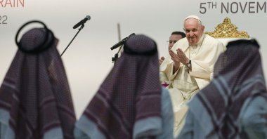 Dancers perform as Pope Francis attends a meeting with the youth at the Sacred Heart School in Manama, Bahrain, Nov. 5, 2022. (AP Photo)