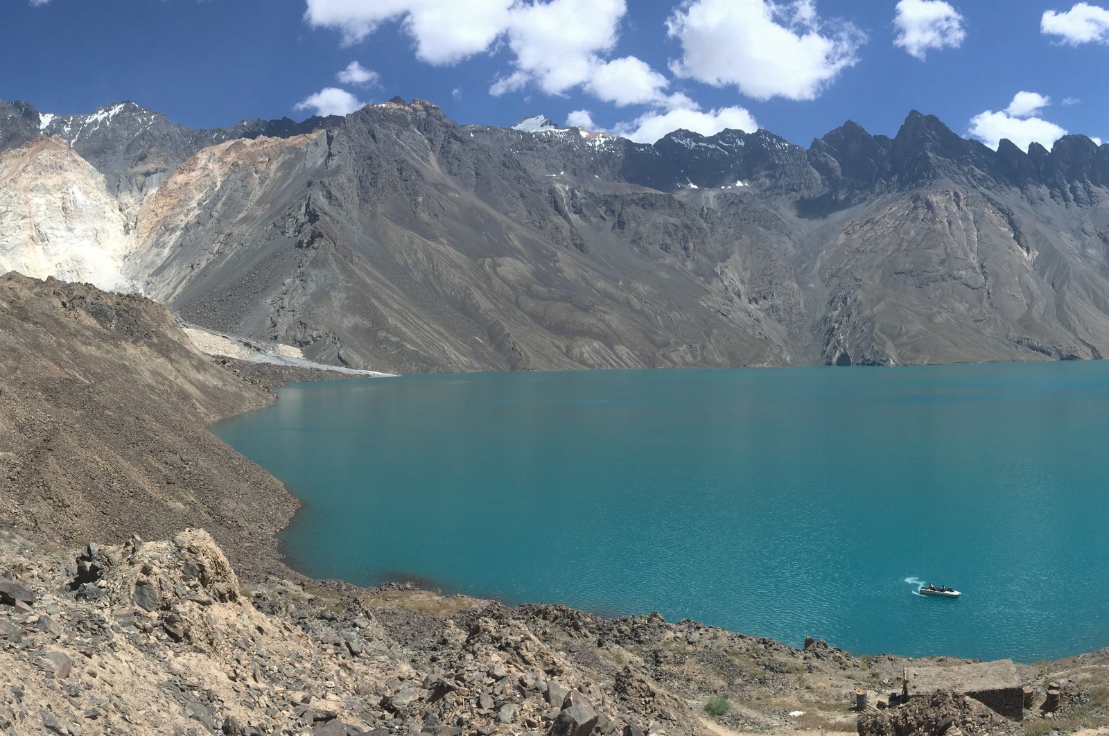 This undated photo shows a view of Lake Sarez and Usoy Landslide Dam in the Pamir Mountains, Tajikistan.