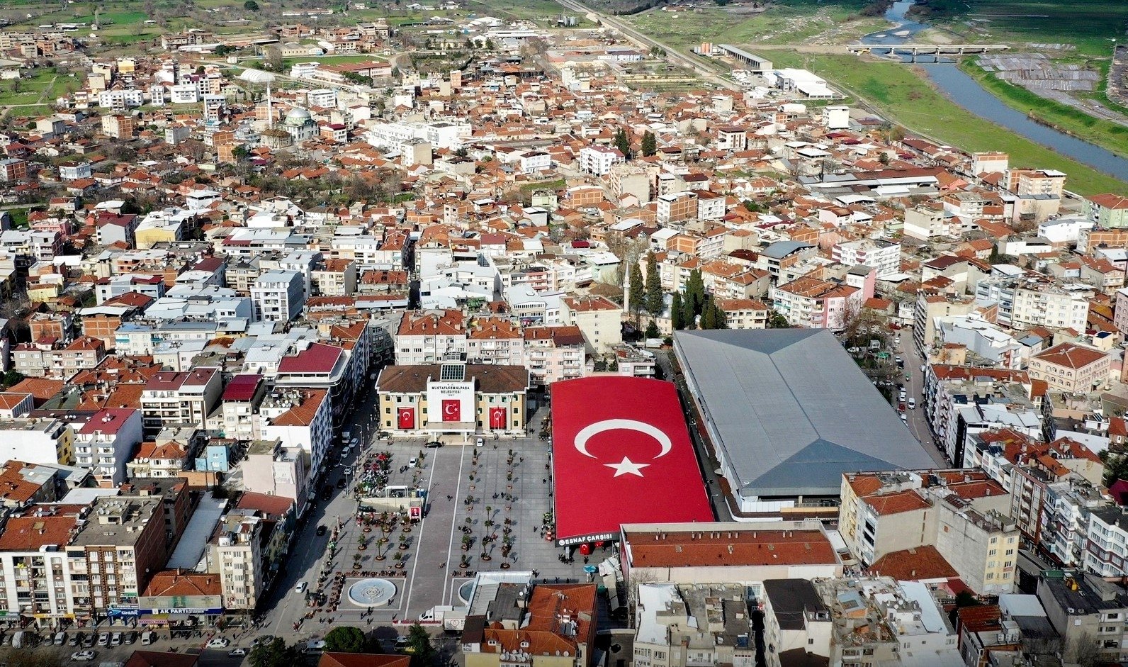 An aerial view of the Mustafakemalpaşa district, Bursa, Türkiye, Feb. 8, 2023. (IHA Photo)