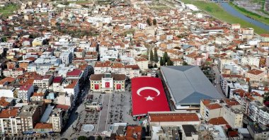 An aerial view of the Mustafakemalpaşa district, Bursa, Türkiye, Feb. 8, 2023. (IHA Photo)