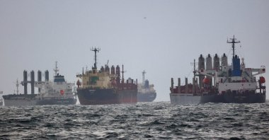 Vessels are seen as they wait for inspection under Black Sea Grain Initiative in the southern anchorage of the Bosporus in Istanbul, Türkiye, Dec. 11, 2022. (Reuters Photo)