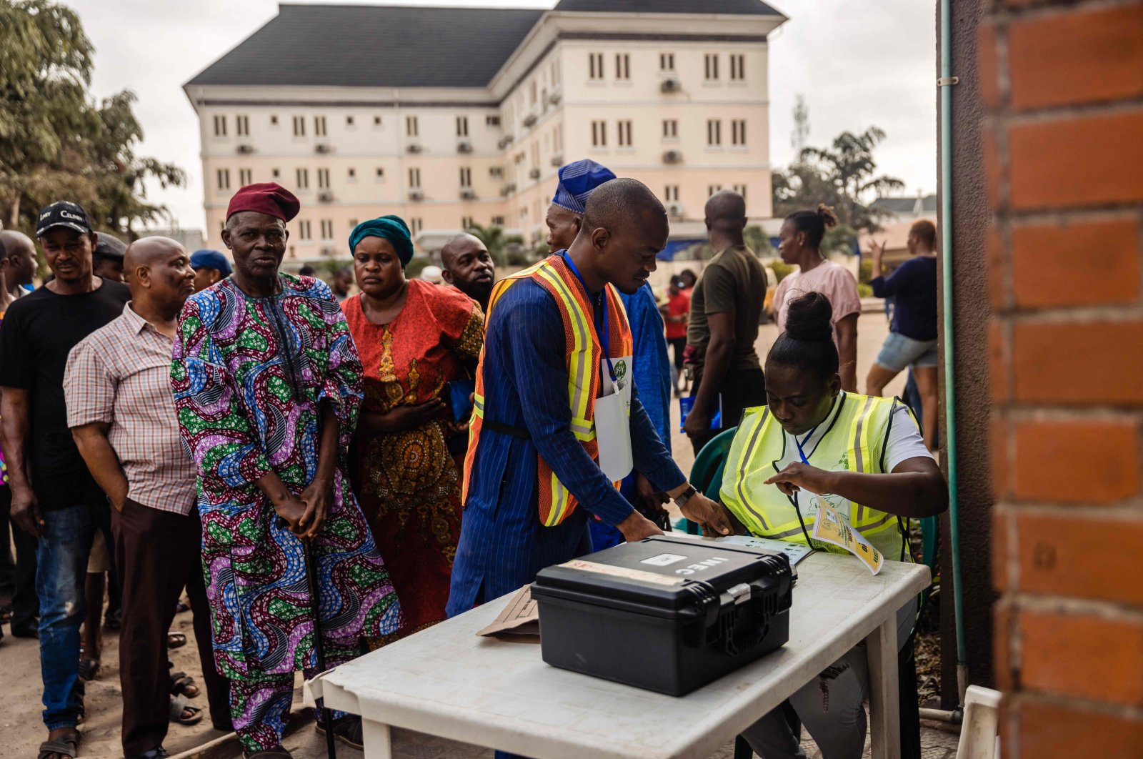 Independent National Electoral Commission (INEC) officials set up voting materials at a polling station in Ojuelegba, Lagos, Nigeria, Feb. 25, 2023. (AFP Photo)