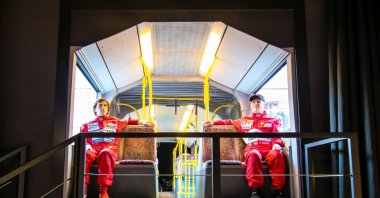 The wax figures of Ayrton Senna (L) and Michael Schumacher at the Cyprus Car Museum, Lefkoşa (Nicosia), Turkish Republic of Northern Cyprus, Feb. 24, 2023. (Photo courtesy of Near East University)