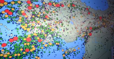 A screen displays the latest earthquakes on a map of Türkiye and neighboring countries, at the Kandilli Observatory’s Regional Earthquake-Tsunami Monitoring Center in Istanbul, Türkiye, Feb. 23, 2023. (AFP Photo)