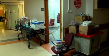 Packed boxes are ready for evacuation following the risk assessment at Cerrahpaşa University Hospital, Istanbul, Türkiye, Feb. 28, 2023. (DHA Photo)