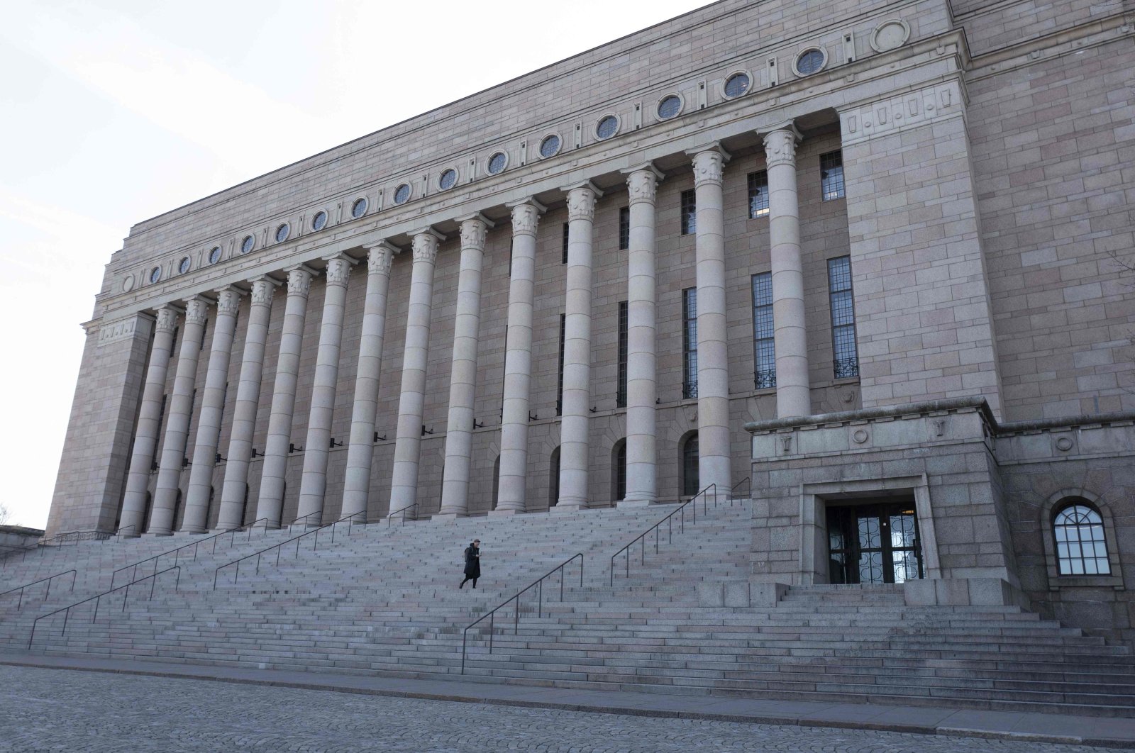 The exterior of the Finnish Parliament in Helsinki, April 20, 2022. (AFP Photo)