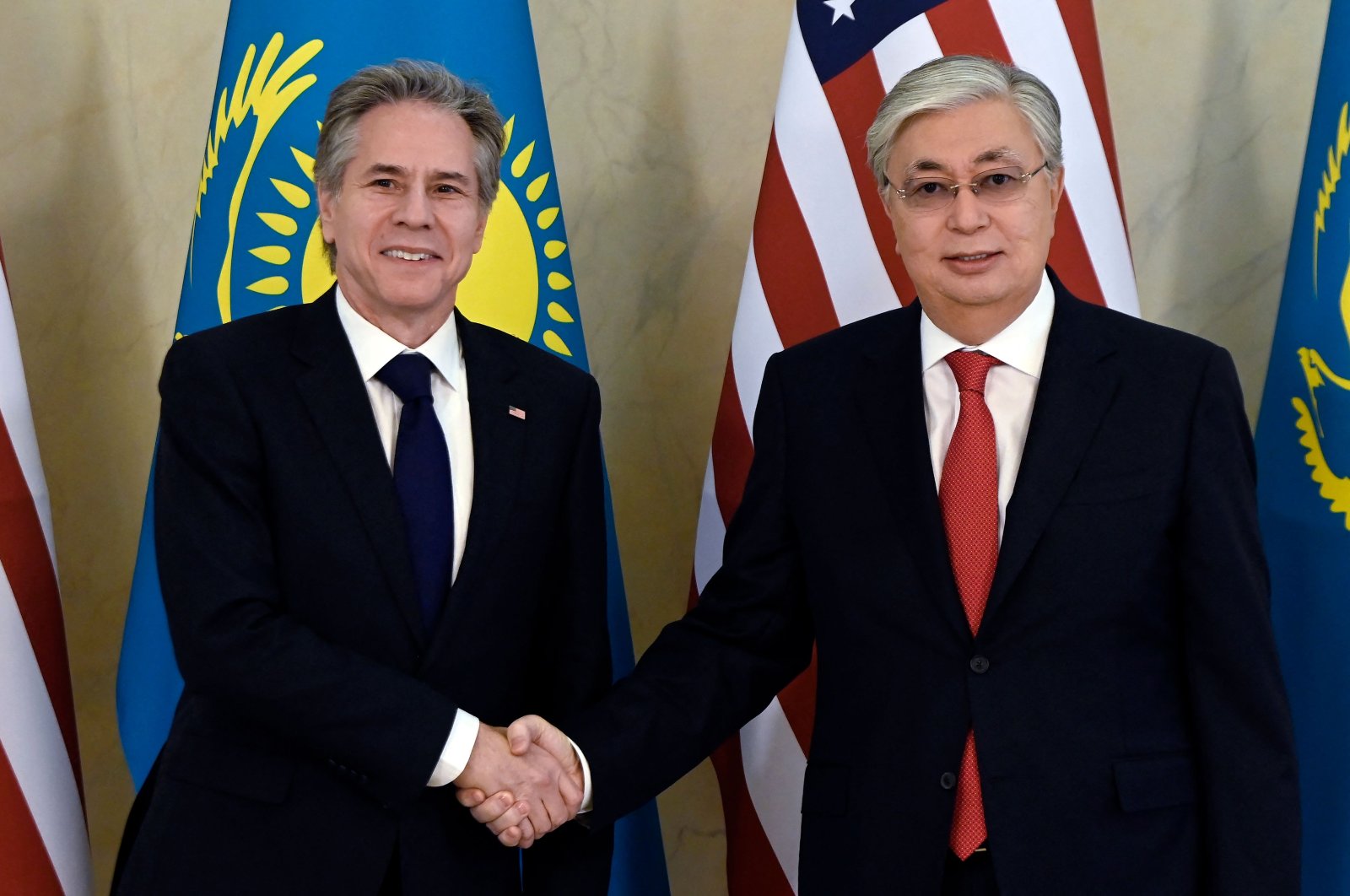 U.S. Secretary of State Antony Blinken meets with Kazakhstan&#039;s President Kassym-Jomart Tokayev in Astana, Kazakhstan, Feb. 28, 2023. (AFP Photo)