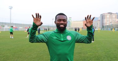 Rizespor Nigerian midfielder Okechukwu Azubuike poses for a photo during training, Rize, Türkiye, March 1, 2023. (IHA Photo)