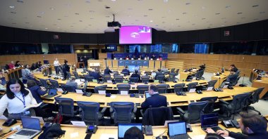 Janez Lenarcic, the EU's commissioner for humanitarian aid and crisis management speaks at a session discussing the recent earthquakes in Türkiye and Syria, in Brussels, March, 1, 2023. (AA Photo)
