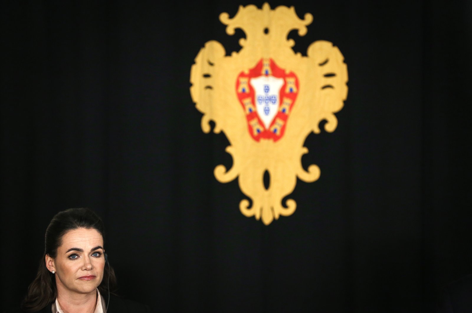 Hungarian President Katalin Novak attends a press conference with the Portuguese president after their meeting at Belem Palace in Lisbon, Portugal, Feb. 23, 2023. (EPA Photo)