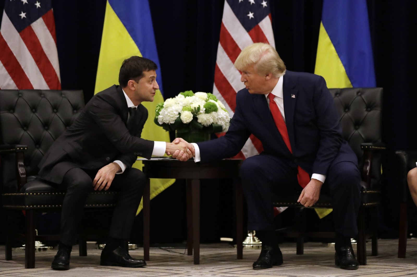 Then-U.S. President Donald Trump meets with Ukrainian President Volodymyr Zelenskyy at the InterContinental Barclay New York hotel during the United Nations General Assembly in New York, the U.S., Sept. 25, 2019. (AP File Photo)