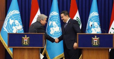 Iraqi Prime Minister Mohammed Shia al-Sudani (R) meets with United Nations Secretary-General Antonio Guterres (L) in Baghdad, Iraq, March 1, 2023. (AA Photo)