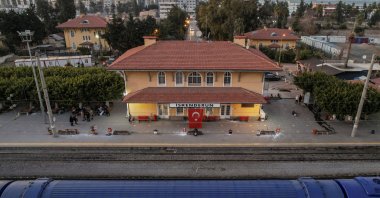 A view of Iskenderun train station, where train carriages have been turned into temporary shelters for victims of the recent deadly earthquake, in Iskenderun, Türkiye, Feb. 23, 2023. (Reuters Photo)