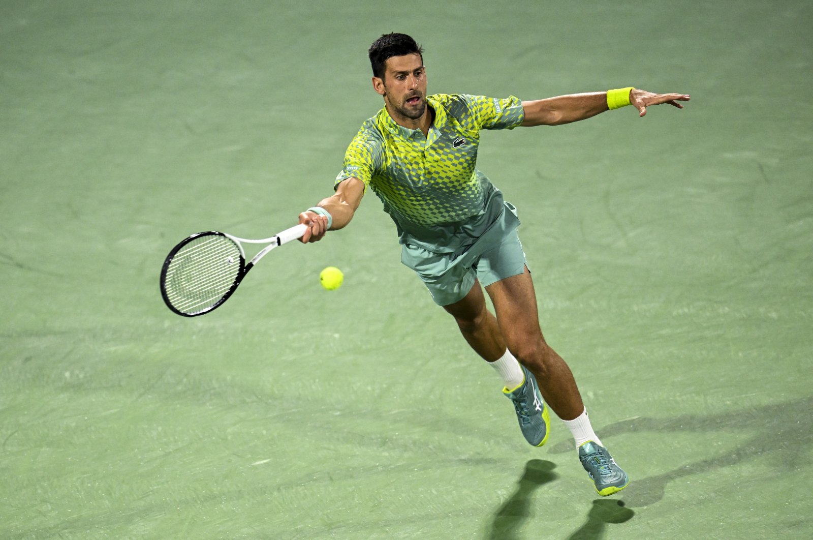 Serbia&#039;s Novak Djokovic in action against Netherlands&#039; Tallon Griekspoor in their round of 16 match at the Dubai Duty Free Tennis ATP Championships 2023, Dubai, UAE, March 1, 2023. (EPA Photo)