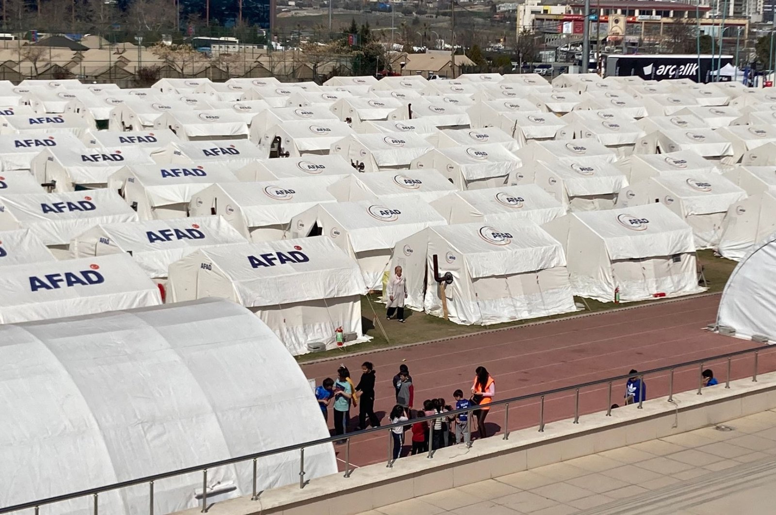 A view of tents set up for displaced earthquake survivors, in Kahramanmaraş, southern Türkiye, March 2, 2023. (Photo by Mehmet Çelik)