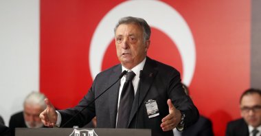 Beşiktaş President Ahmet Nur Çebi issues a statement on the club's 120th-anniversary, Istanbul, Türkiye, March 3, 2023. (DHA Photo)