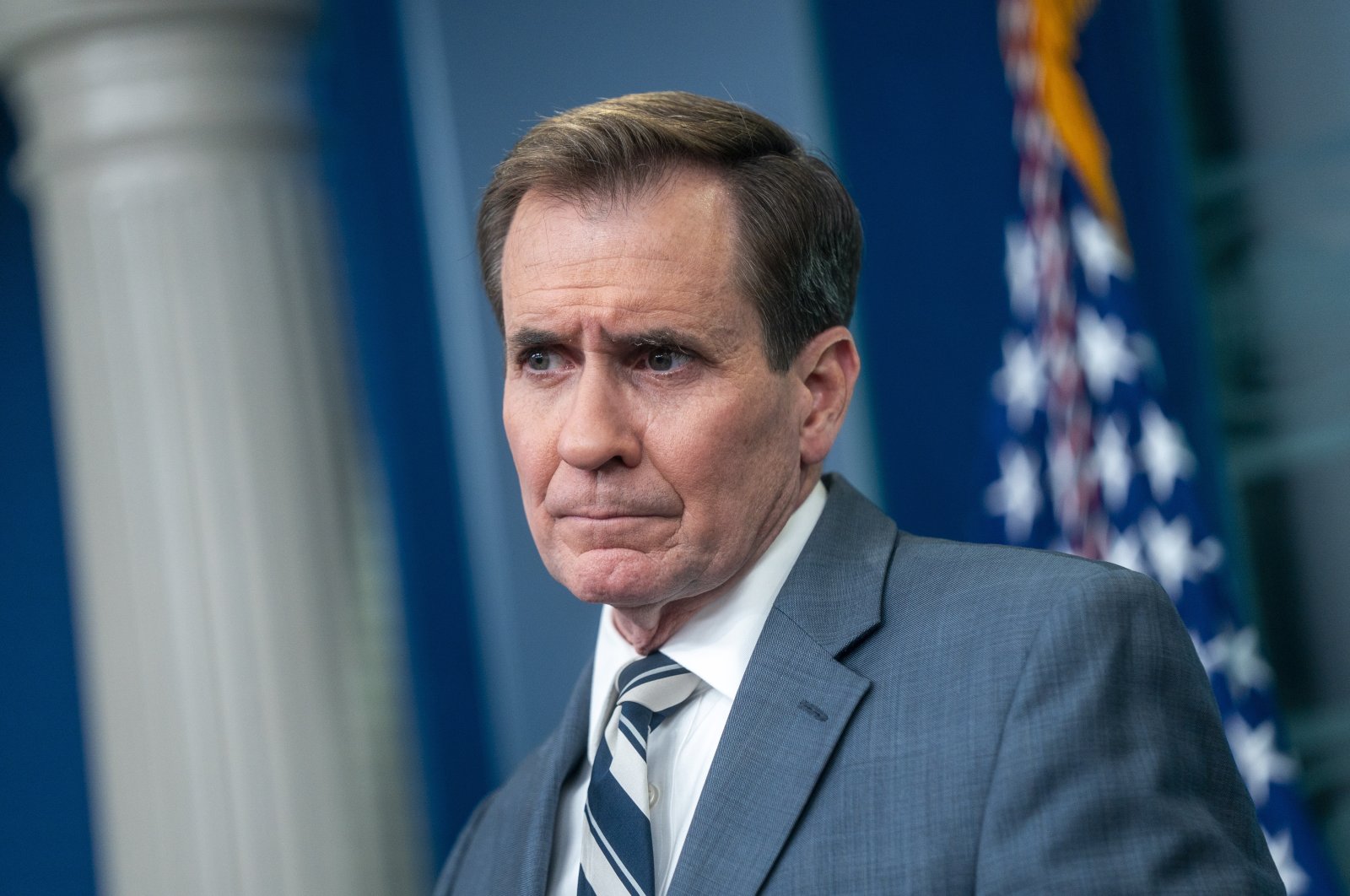 Coordinator for Strategic Communications at the National Security Council John Kirby responds to a question from the news media during the daily briefing at the White House in Washington, DC, USA, 02 March 2023. (EPA Photo)